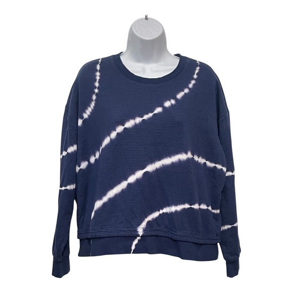 Athleta Tops - Athleta Navy‎ Blue Tie Dye Textured Crew Neck Sweatshirt Womens Small